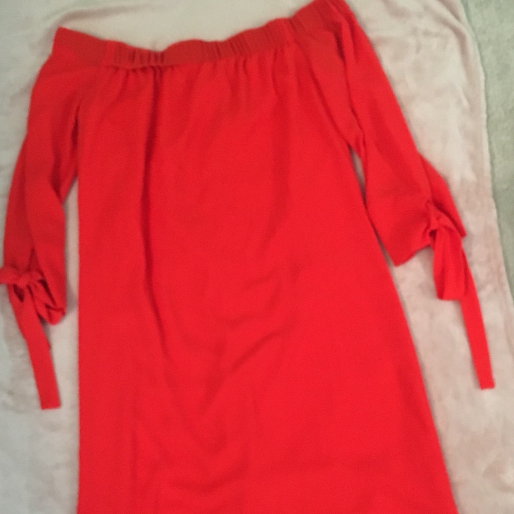 Orange off the shoulder dress